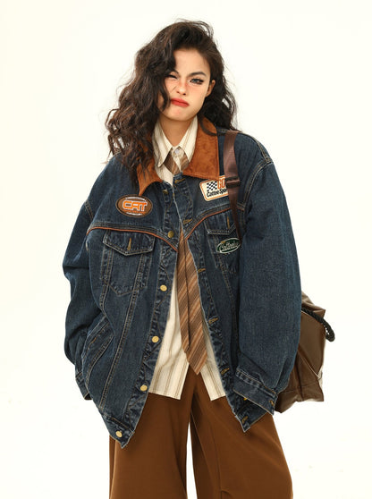 American retro denim blue coat