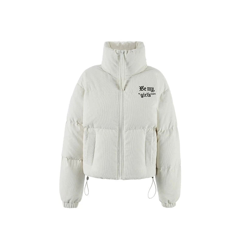 Embroidered letter high neck down jacket