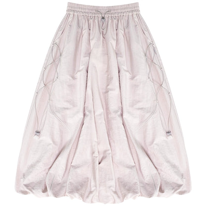 Retro High-Waisted Drawstring Skirt