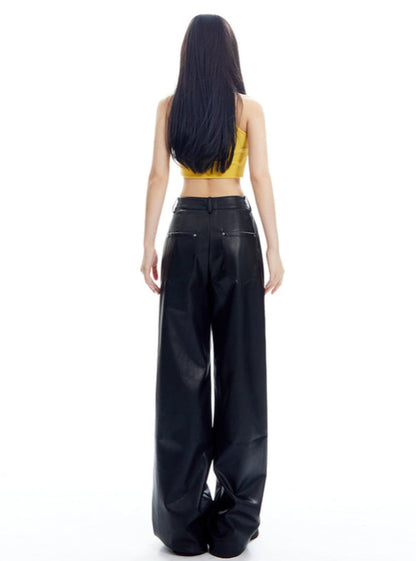 Loose Wide Leg PU Leather Pants