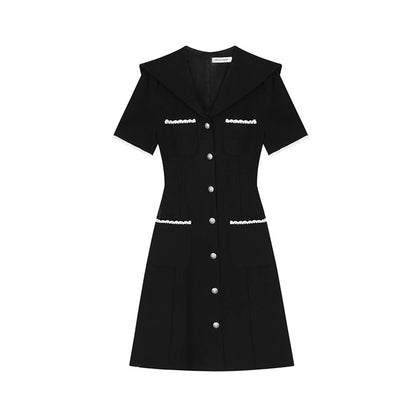 Navy Collar Temperament Black Dress