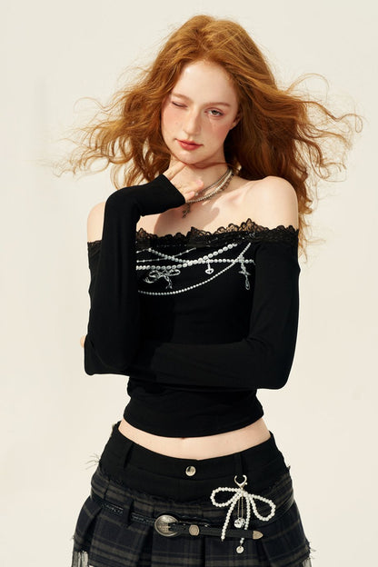 Lace Shoulder Long-Sleeve T-Shirt