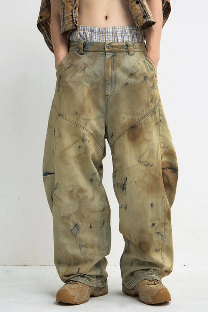 LOOSE DISTRESSED WIDE LEG SCIMITAR PANTS