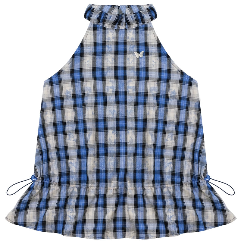 Blue Plaid Halterneck Vest