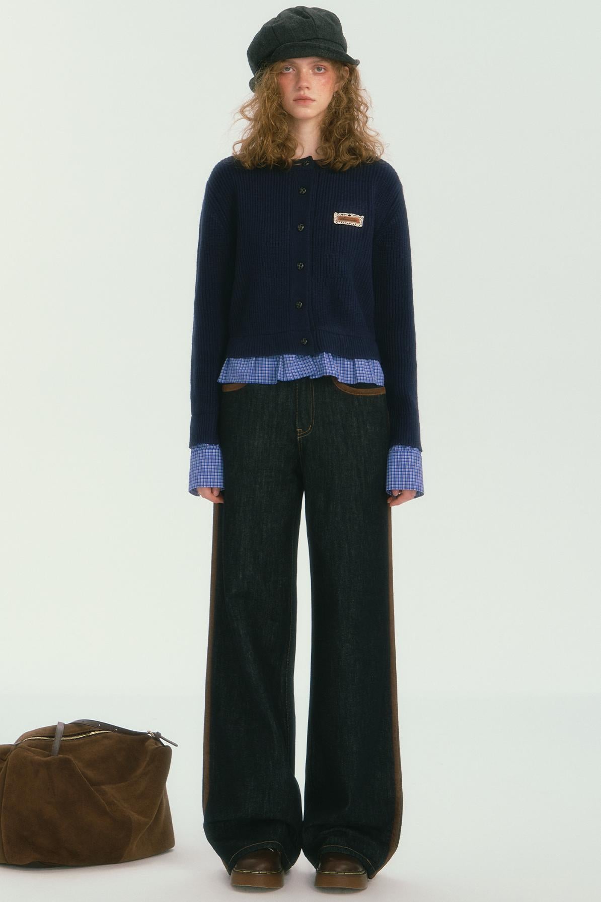 Check Pattern Lace Cardigan