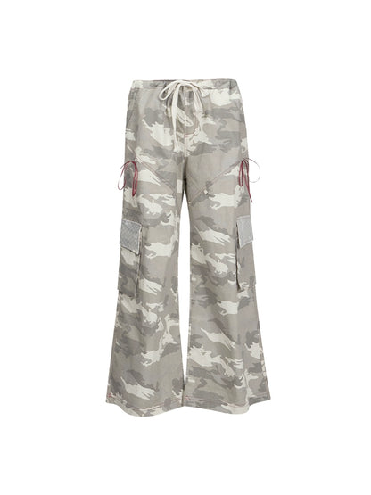 APEA American Vintage Print Drawstring Camouflage Cargo Pants 2024 Sommer Neue Loose Straight Casual Wide-leg Pants