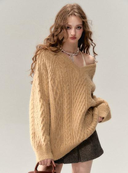 V-neck knit sweater coat set