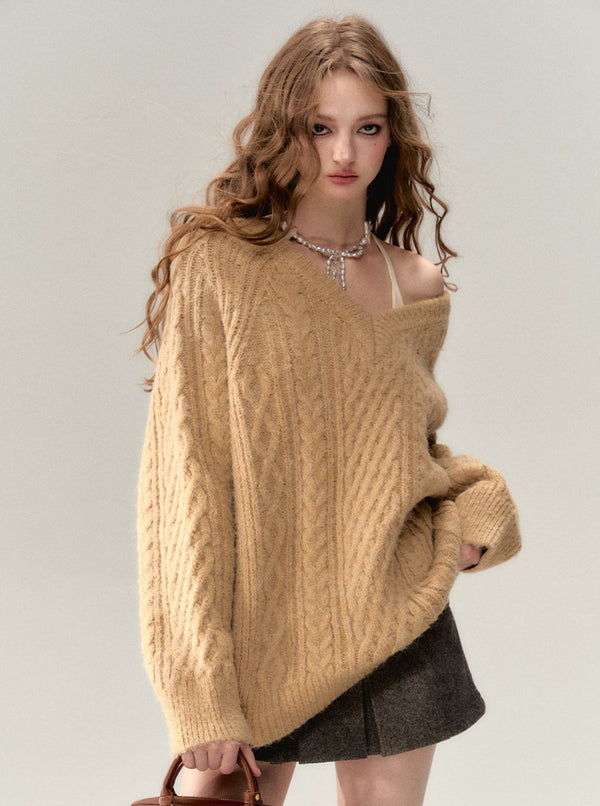 V-neck knit sweater coat set