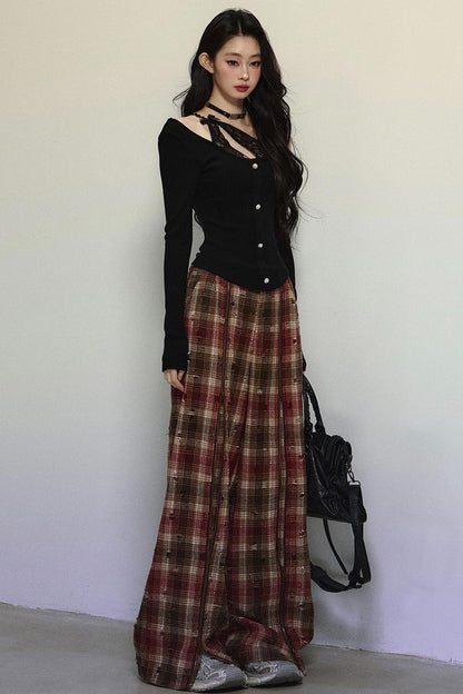 Art Academy Plaid Wide-Leg Pants