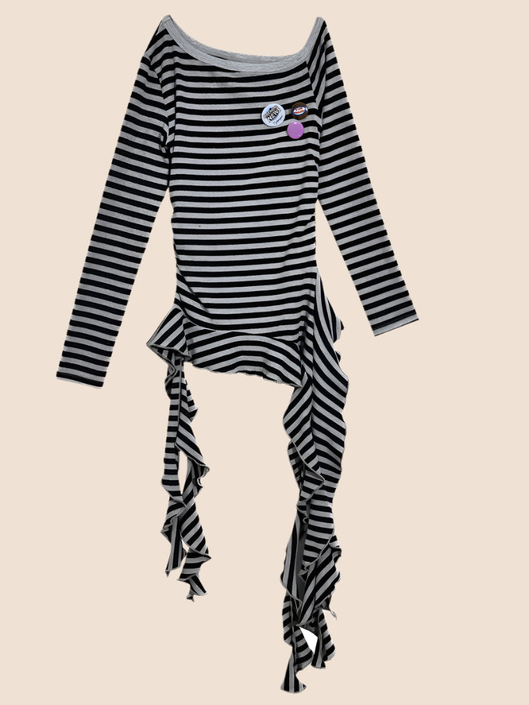 Tassel Detail Slanted Shoulder Top