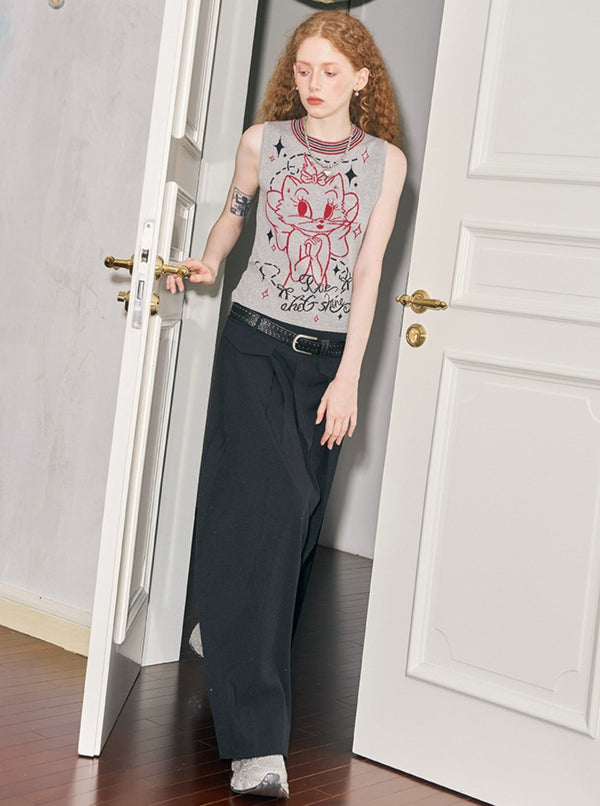 Round Neck Slim Sleeveless Top