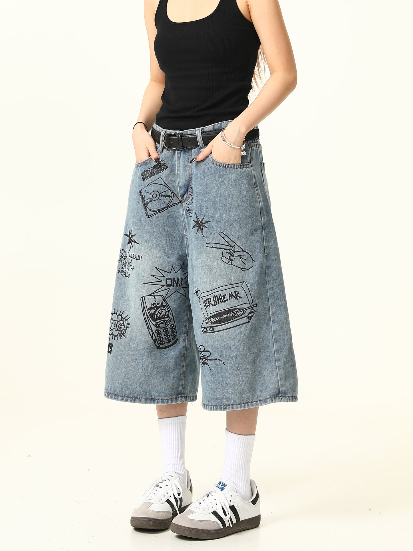 Graffiti Letter Denim Shorts Pants