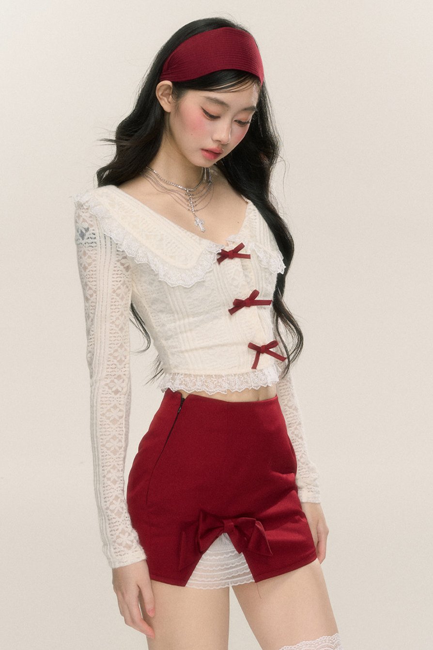 [On sale at 20 o'clock on September 26th] less eye Betty sweetheart lace long-sleeved doll collar T-shirt women's early autumn