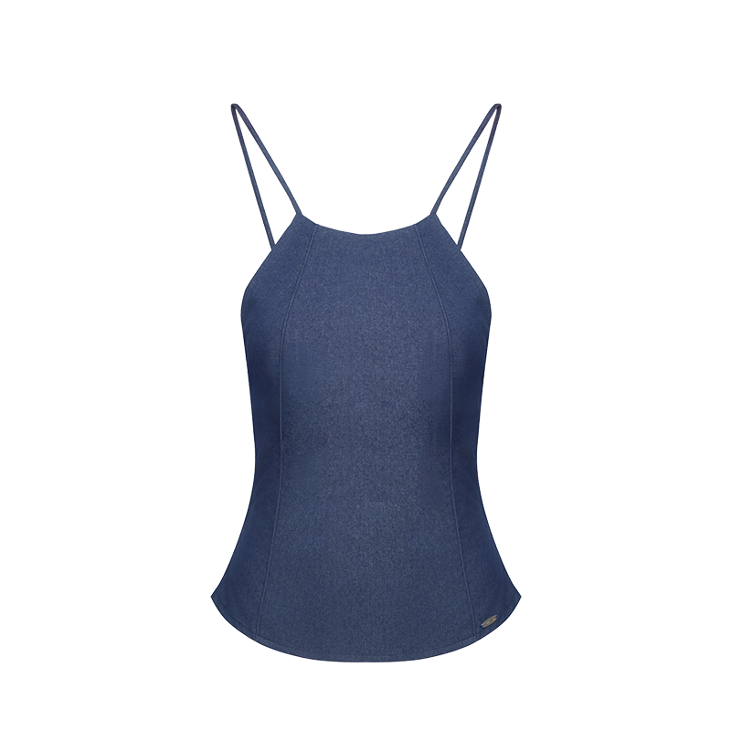 Cow Blue Pleated Denim Wide-Leg Pants Set-Up