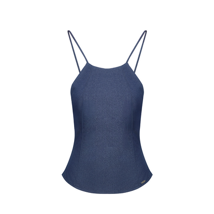 Cow Blue Pleated Denim Wide-Leg Pants Set-Up