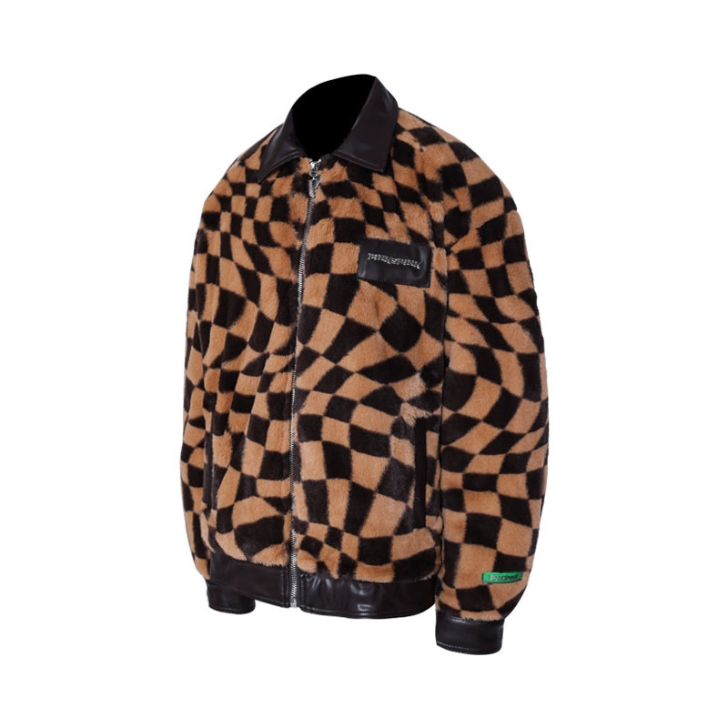 Checkerboard Plush Panel Coat