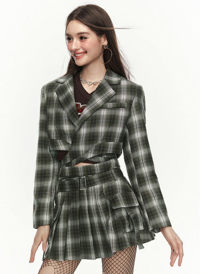 Plaid Suit Half Skirt Two Piece Set