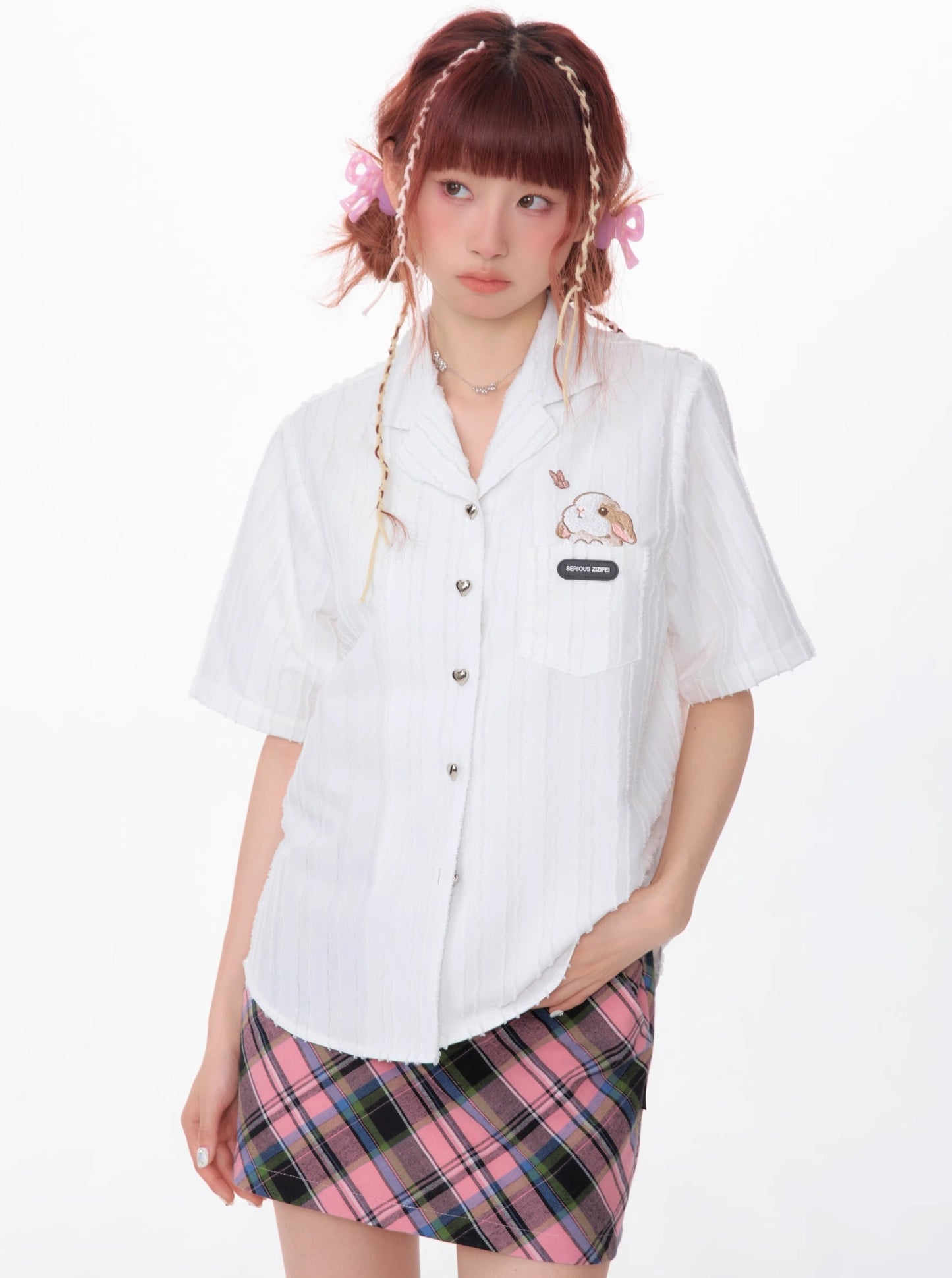 Rabbit Embroidery Premium Short Sleeve Shirt