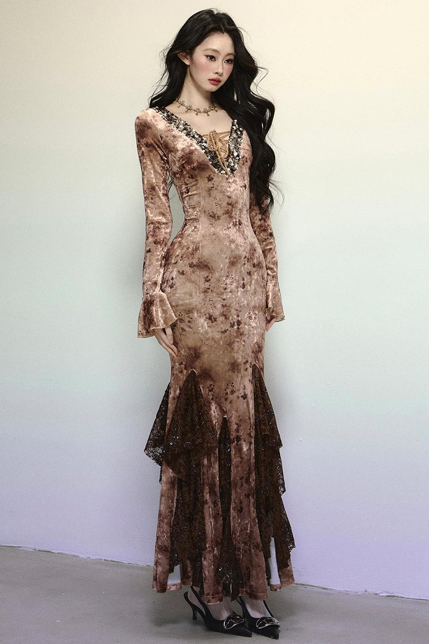 Deep V Mermaid Lace Dress