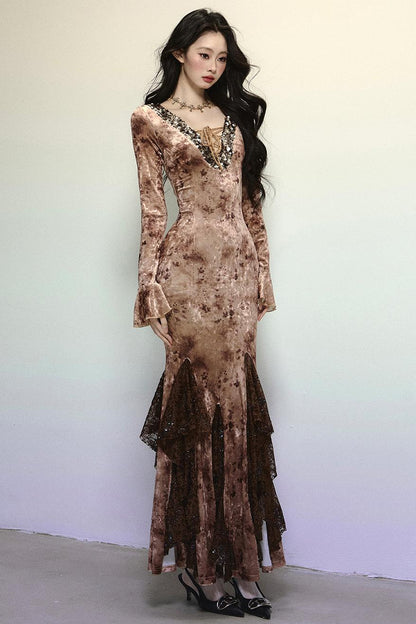 Deep V Mermaid Lace Dress