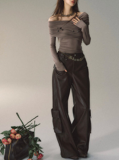 Loose pu leather pants