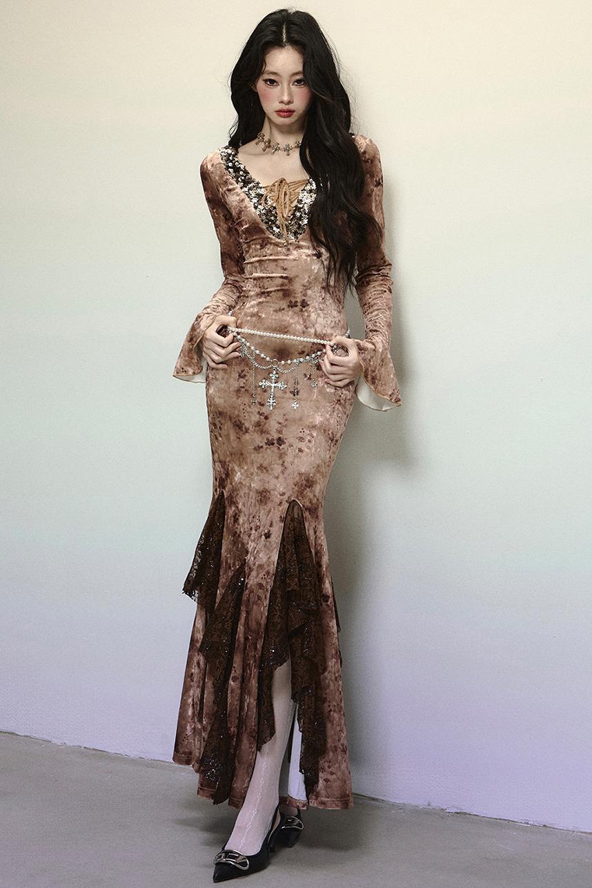 Deep V Mermaid Lace Dress