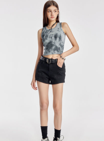 Retro-Stickerei Slim Fit Tie-Dye Weste Top