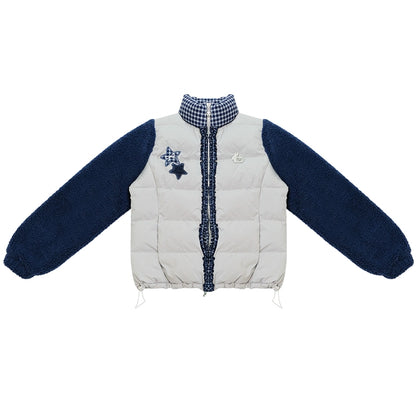 Star Print Color-Blocking Cotton Coat