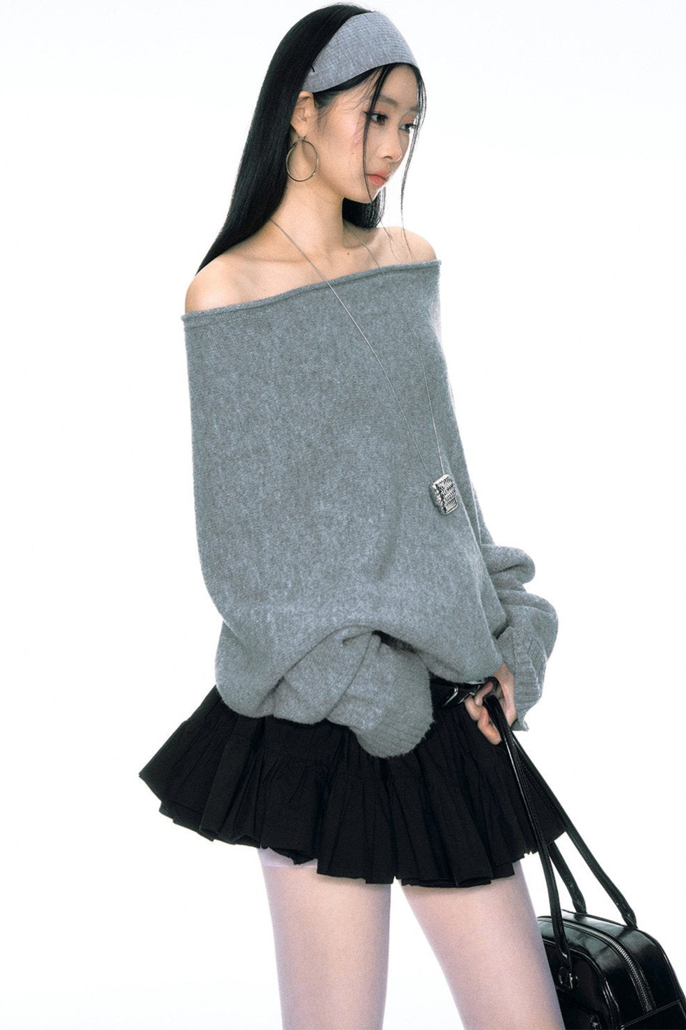 Slanted Shoulder Loose Sweater