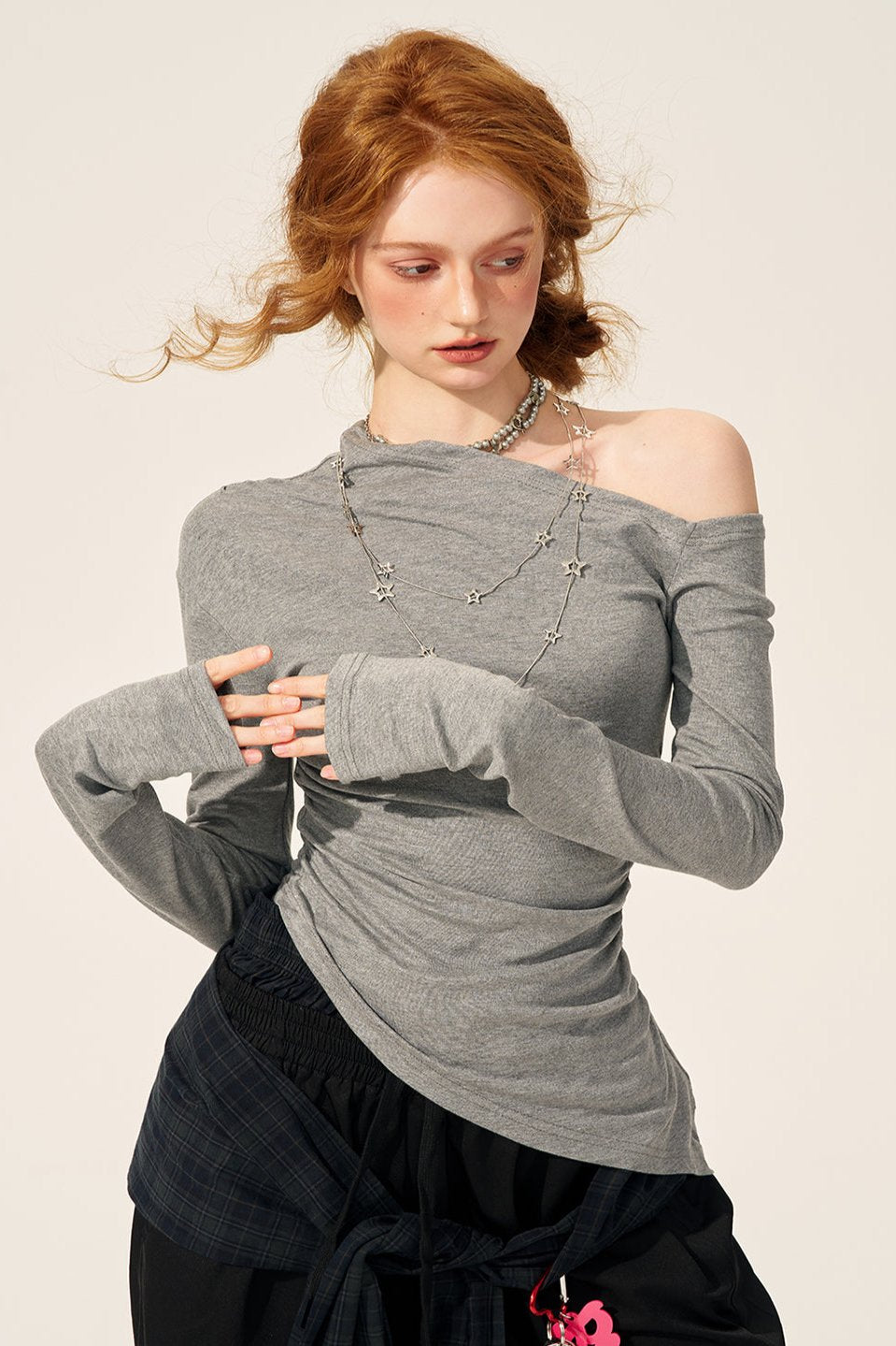 Irregular Slanted Off-Shoulder T-Shirt