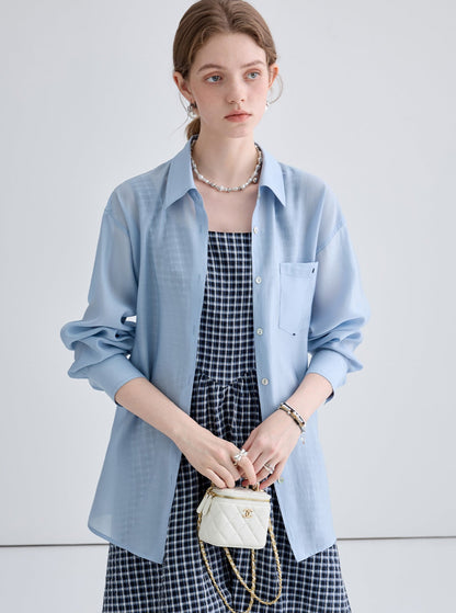 Vintage Blue Shirt With Contrast Check A-Line Dress Set-Up