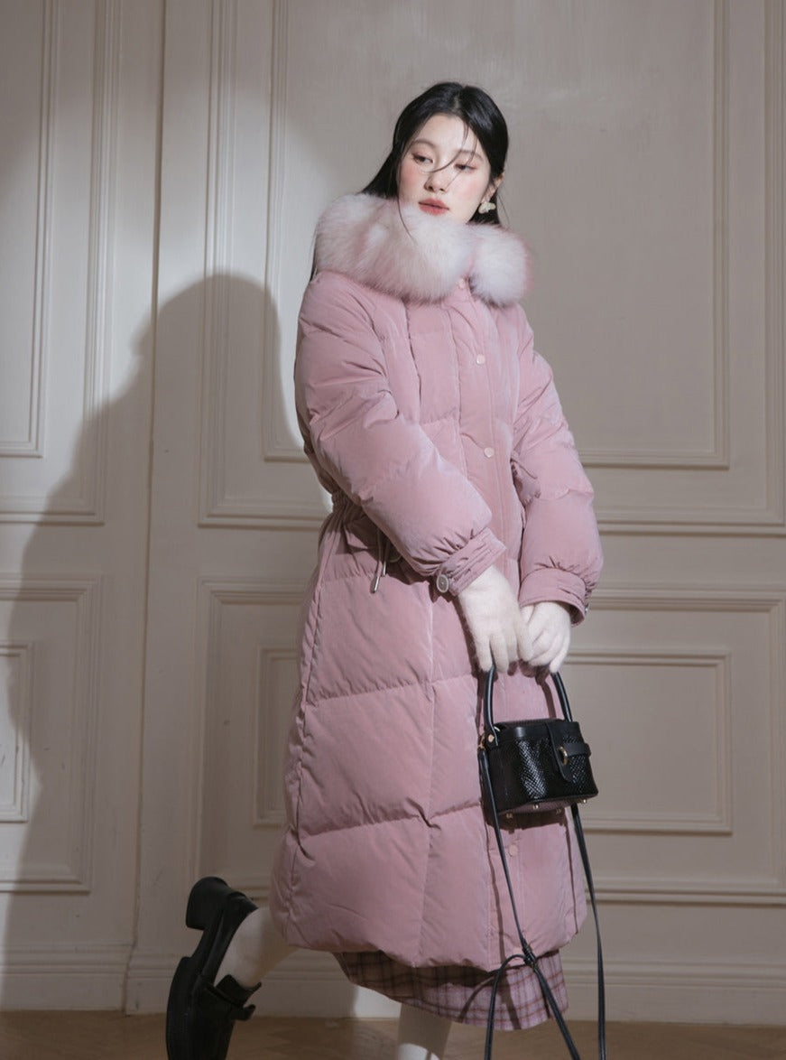 Fur collar long duck down jacket