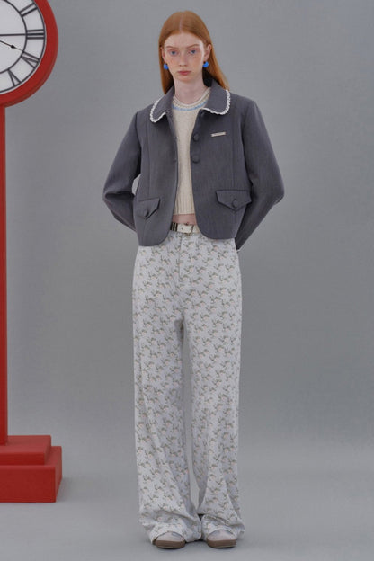 WhyBerry 24AW "Cream Rose" Aqua Blue Rose Floral Hose