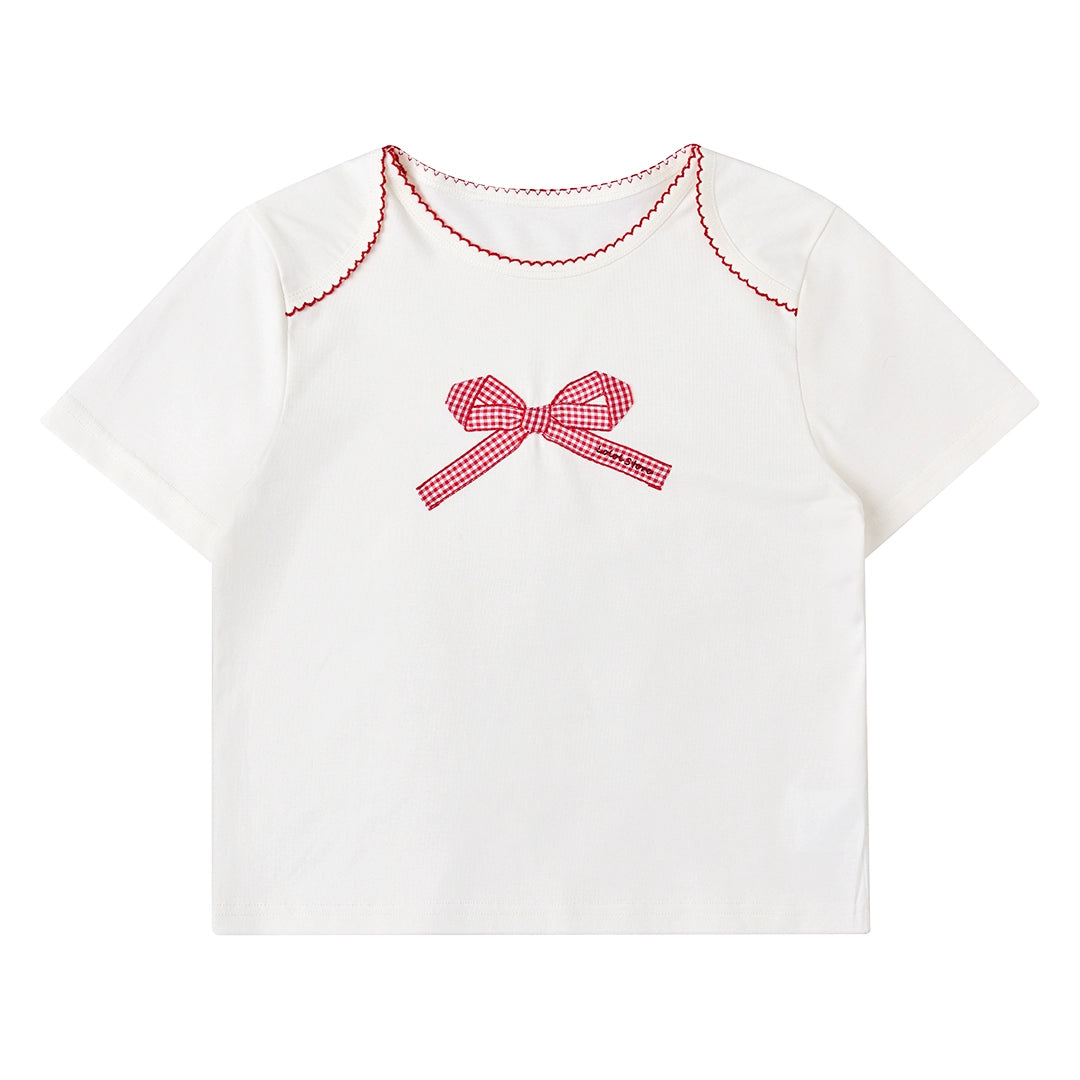 Bow Embroidery Short Sleeve T-Shirt