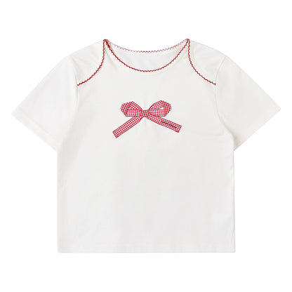 Bow Embroidery Short Sleeve T-Shirt