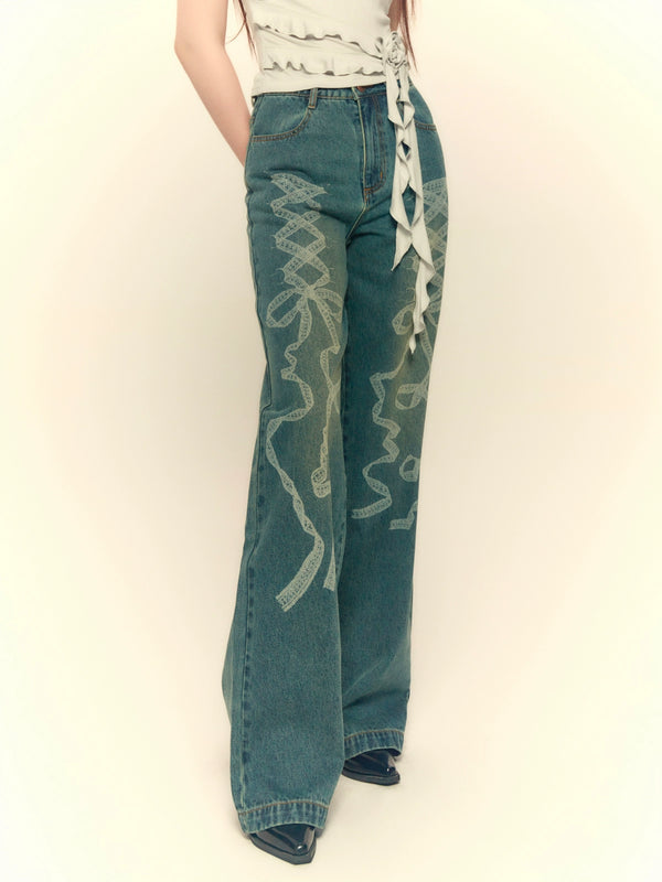 Straight-leg Denim Mop Pants
