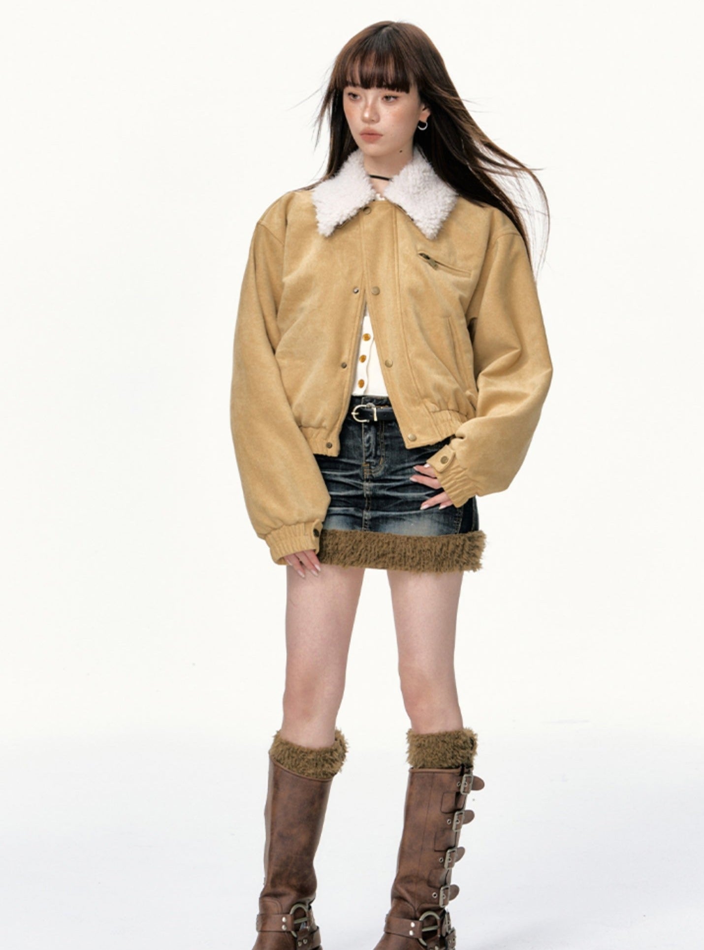 Thick Fleece Collar Short Jacket