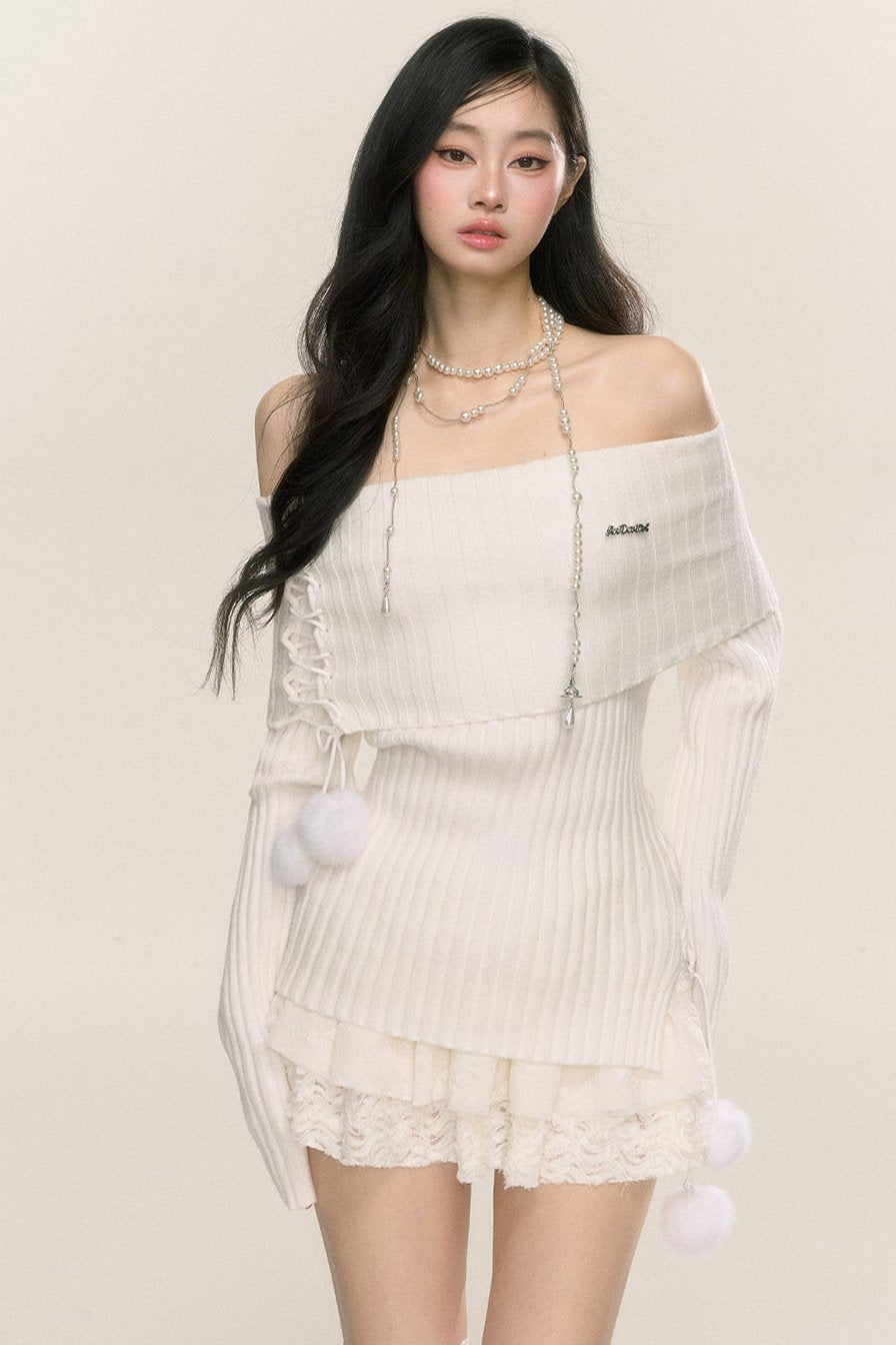 Less eye [September 26th 20 o'clock sale] less eye moonlight muse one-shoulder long-sleeved sweater women's early autumn