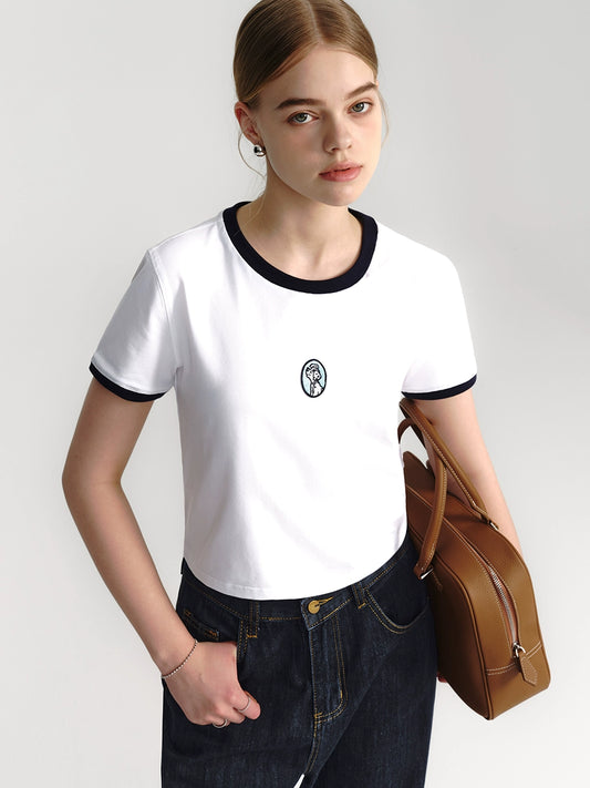 Contrast Cotton Embroidered T-Shirt