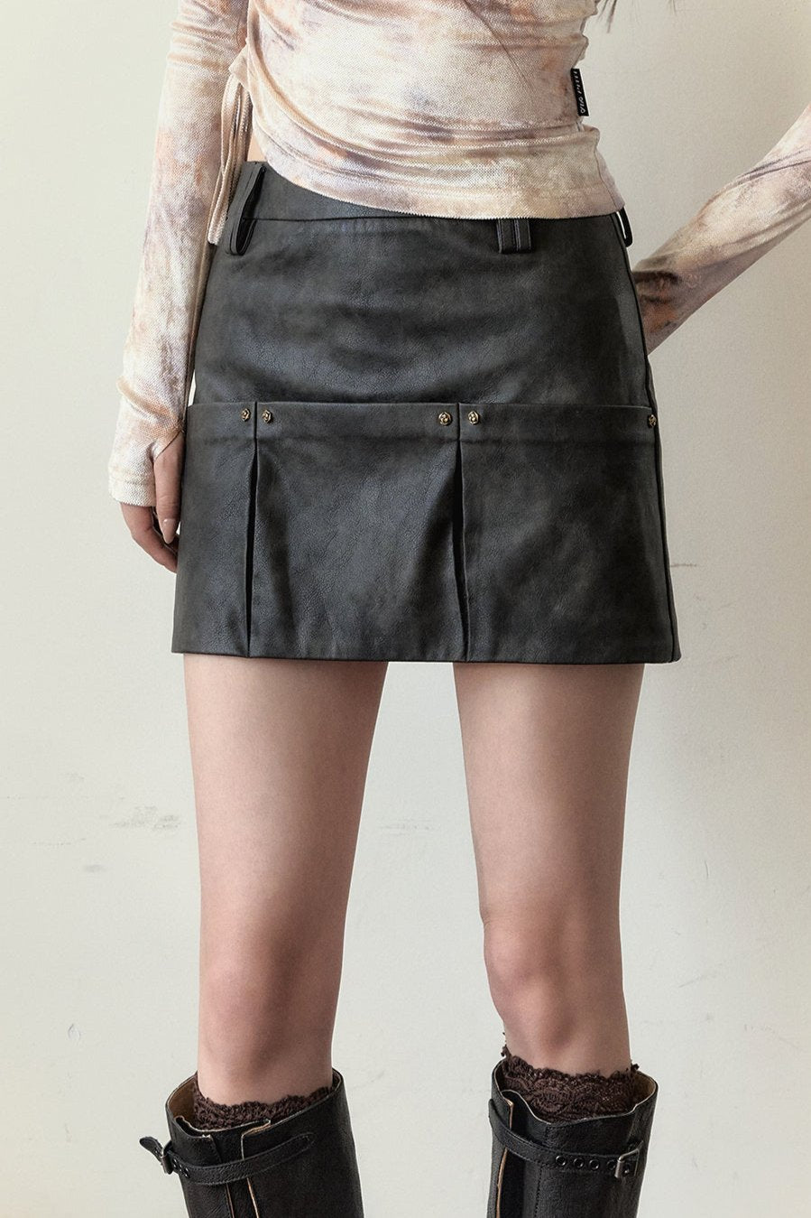 Rivet A-Line Leather Skirt