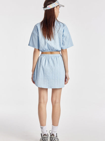 Sky Blue Striped Shirt Skirt