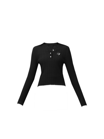 Retro Collar Knit Slim Fit Pullover Tops