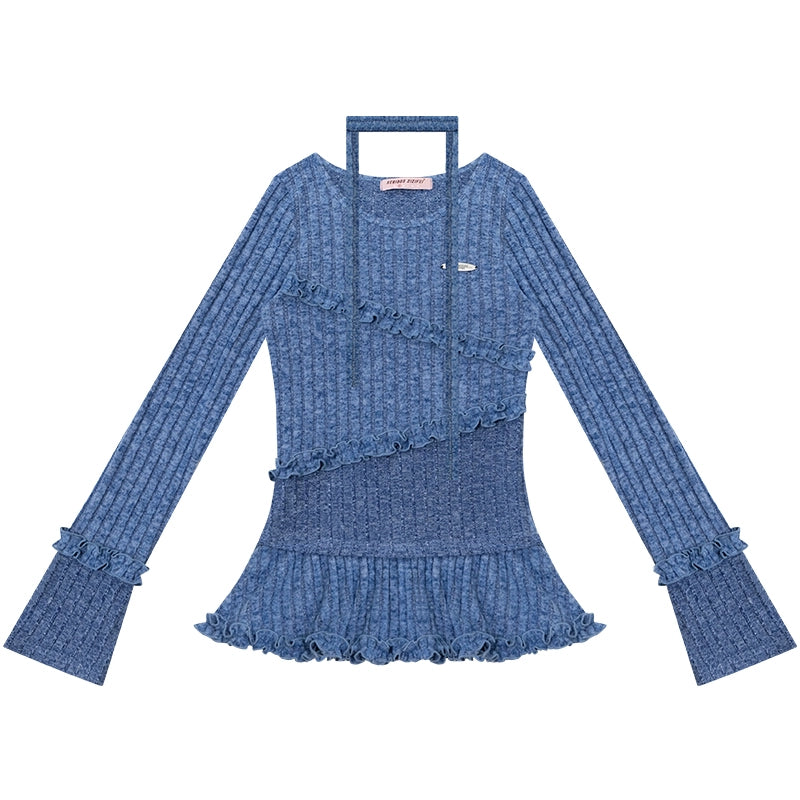 Retro Ruffled Knit Top