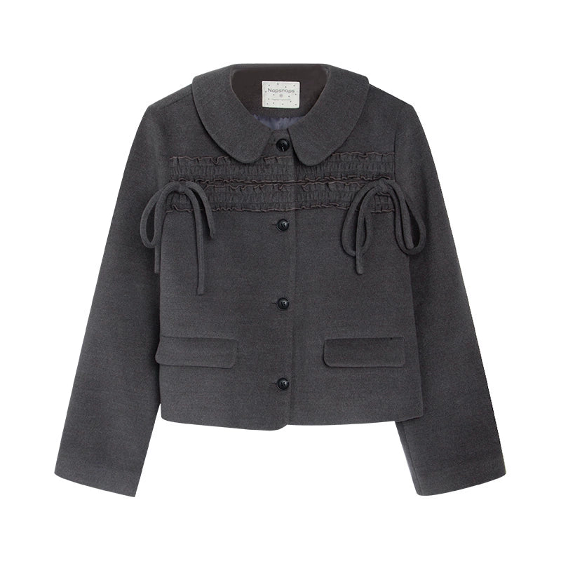 College Ruffle Woolen Suit Skirt Set-Up