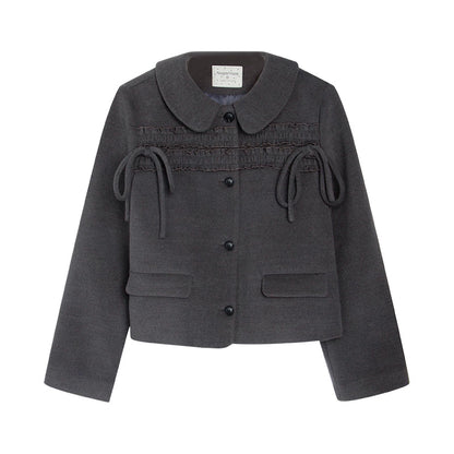 College Ruffle Woolen Suit Skirt Set-Up