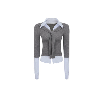 Fake Layer Slim Knit Top