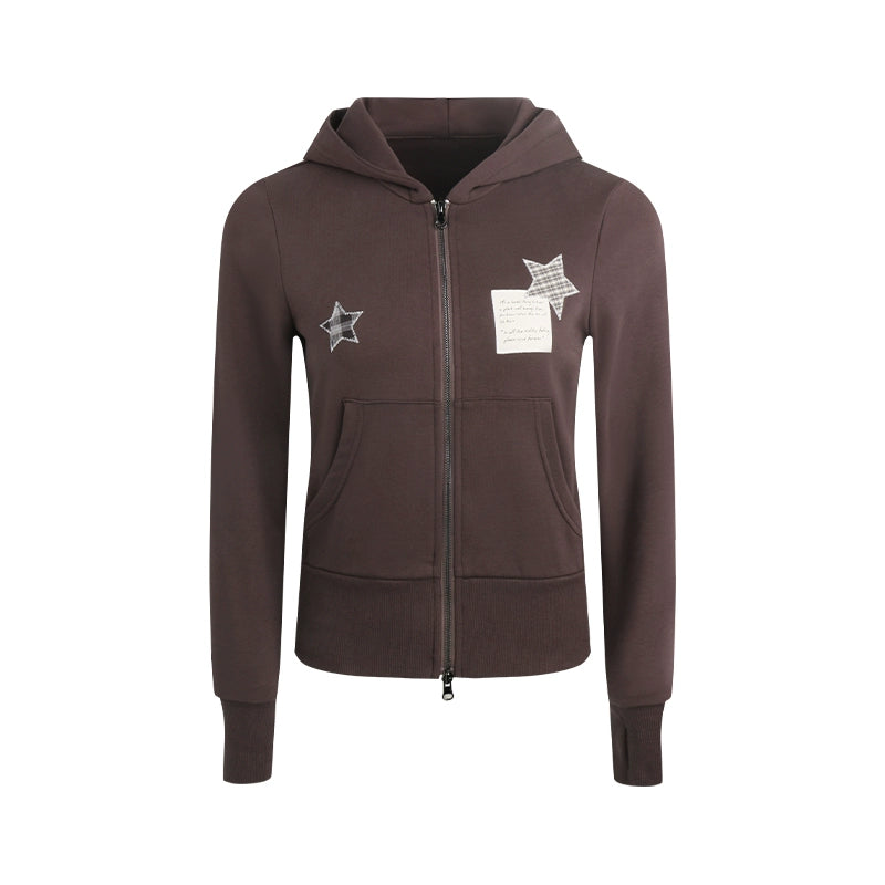 Star Patch Embroidered Hooded Cardigan Set-Up