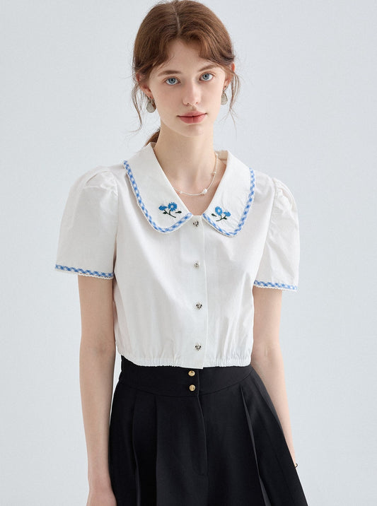 Girly Contrast Embroidery Shirt