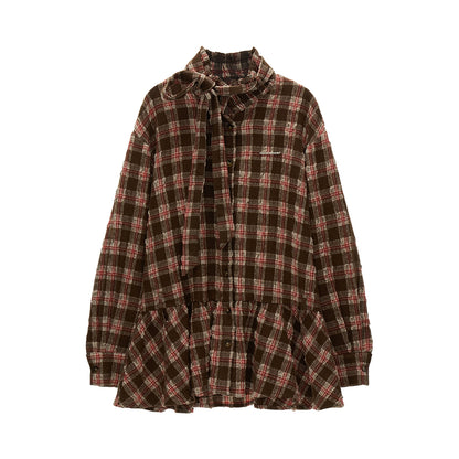 Bow Plaid Shirt Dress