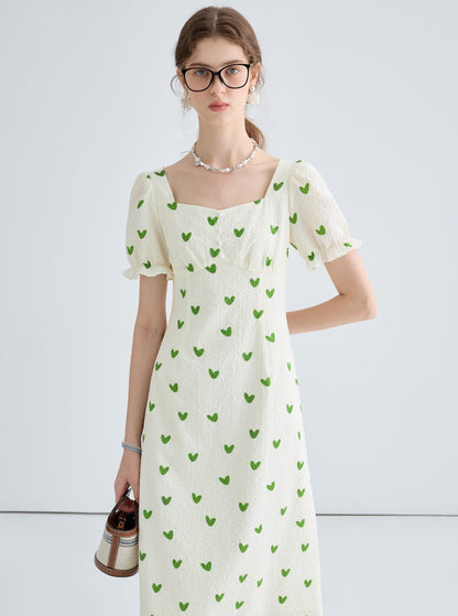 Love Print Quadratischer Ausschnitt Langes Kleid